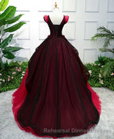 Unique Burgundy V Neck Tulle Long Semi Formal Prom Dress, Burgundy Evening Dress
